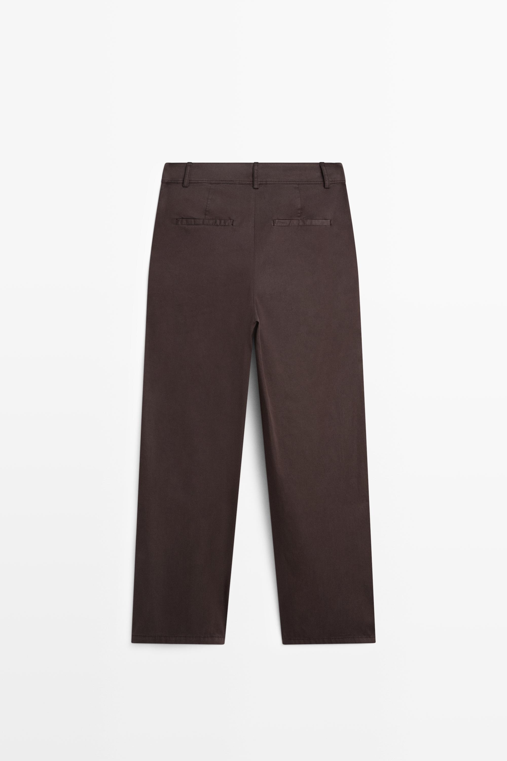 Pantalon à pinces en popeline de coton mélangé